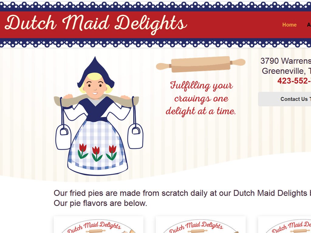 screenshot of Dutch Maid Delights Bakery website design