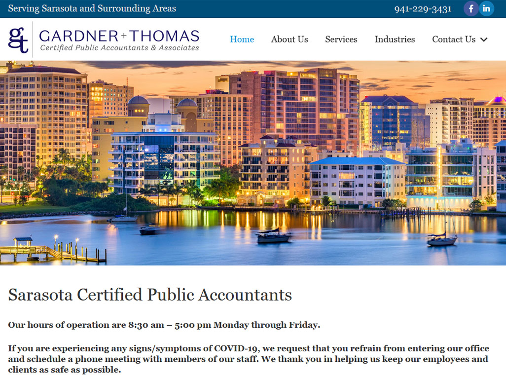 Gardner & Thomas CPAs website home page, CPA website design