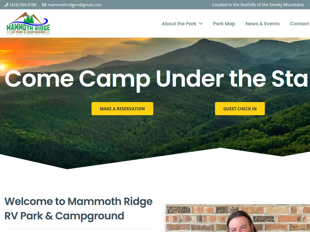 screenshot of Mammoth Ridge RV Park web design