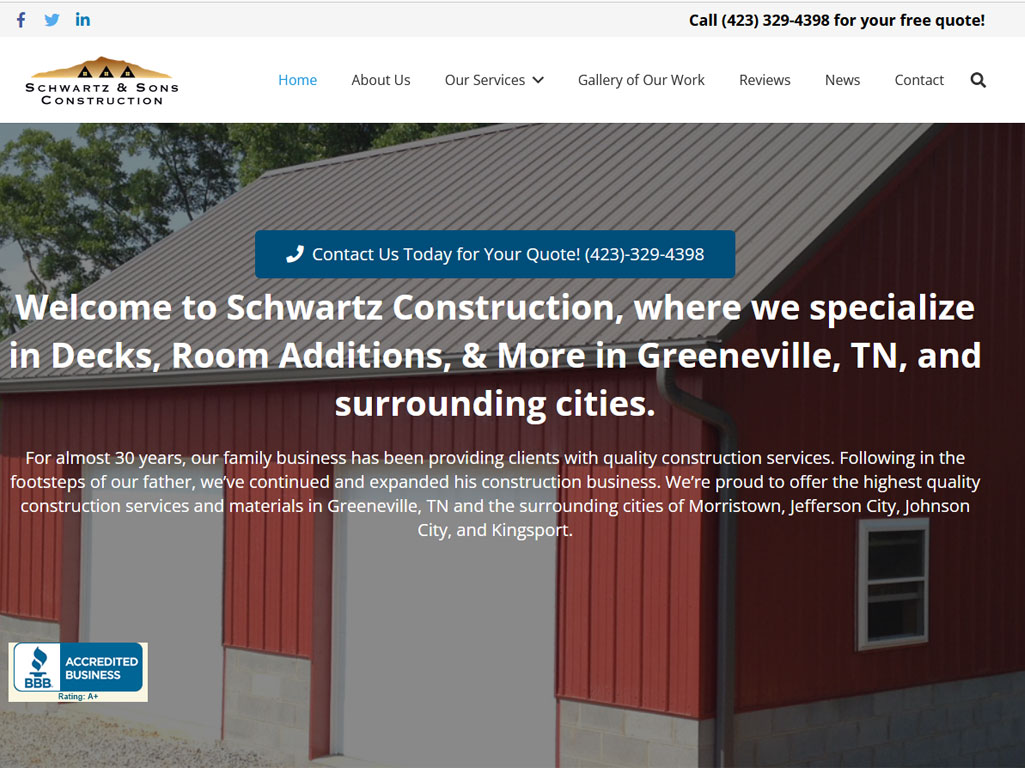 screenshot of Schwartz Construction website design