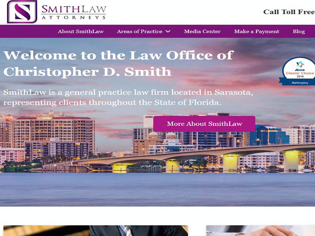 Smith Law website image, attorney website design